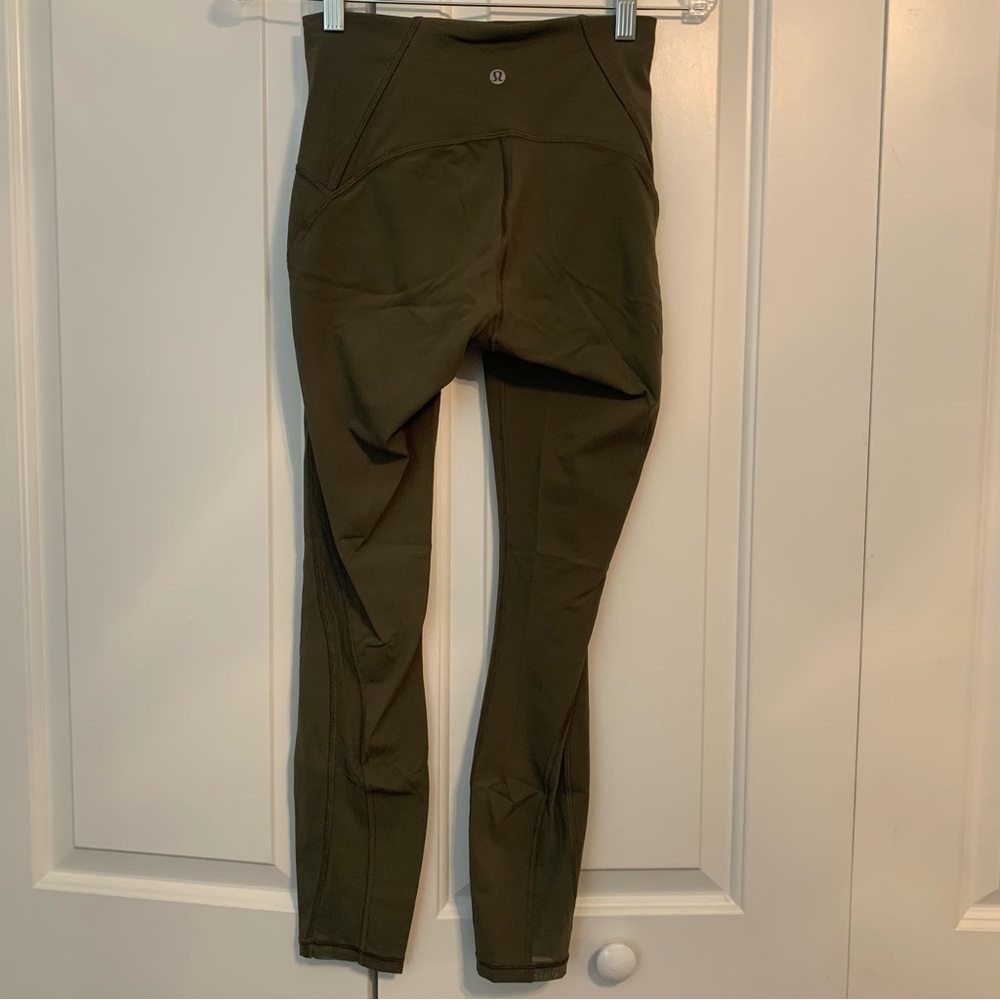 EUC Lululemon Leggings - olive green with mesh cut outs